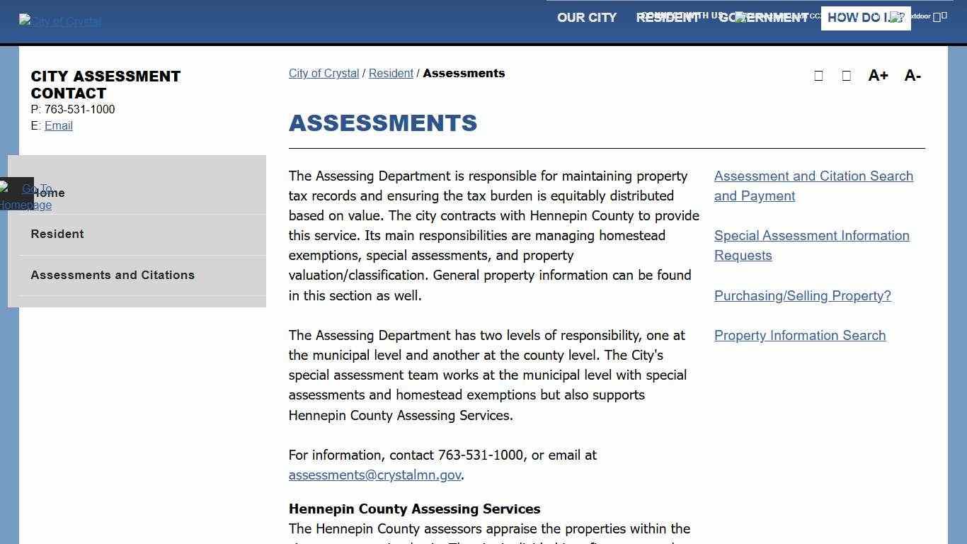 Assessments - City of Crystal