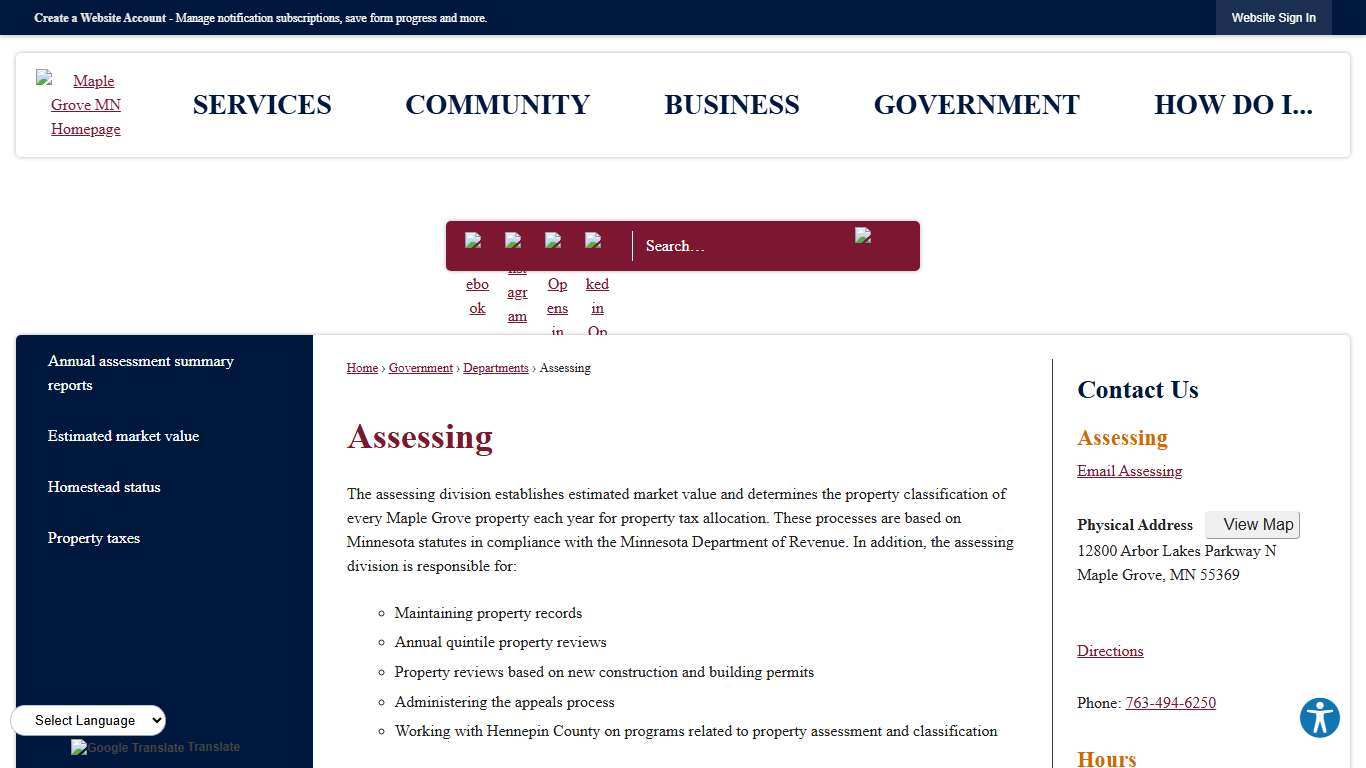 Assessing Maple Grove, MN